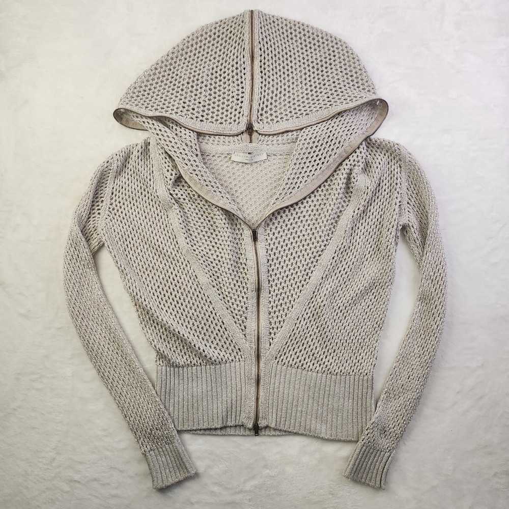 Vintage Stella McCartney Metallic Beige Open Knit Zip Hoodie Sweater 40 Italy